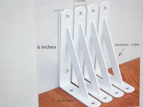 24 Pack L6 x H 4" White Heavy Duty Shelf Brackets with Screws Metal Shelf Brackets Shelf Support Angle Brackets for Shelves L Brackets Heavy Duty Floating Shelf