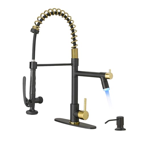 Commercial Kitchen Faucets with Pull Down Sprayer Matte Black&Gold