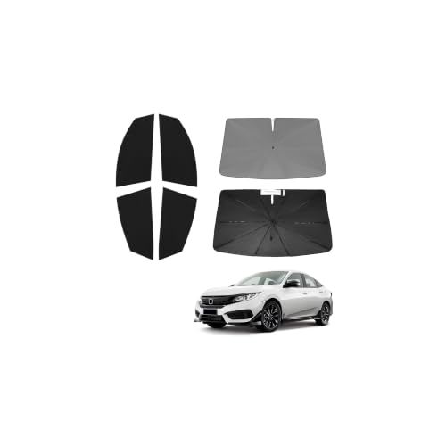 Windshield Sun Shade Umbrella for Honda Civic 2016 2017 2018 2019 2020 2021 Rear Window Shades 100% UV Protection and Blackout Privacy 5PCS Car Window Covers Accessories (5 Count)