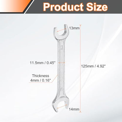 Double Open End Wrench 13mm x 14mm Metric 15 Degree Offset Angle Small Flat Head Wrench Galvanizing Open Ended Spanner for Automotive Repair Furniture Assembly