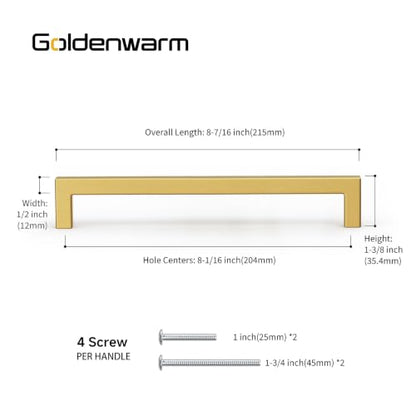 30 Pack 8 Inch Gold Cabinet Handles Brushed Brass Drawer Pulls