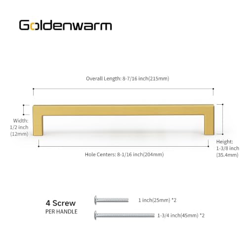 10 Pack 8 Inch Gold Cabinet Handles Brushed Brass Drawer Pulls