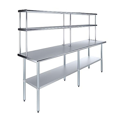 Stainless Steel Work Table Double Tier Overshelf