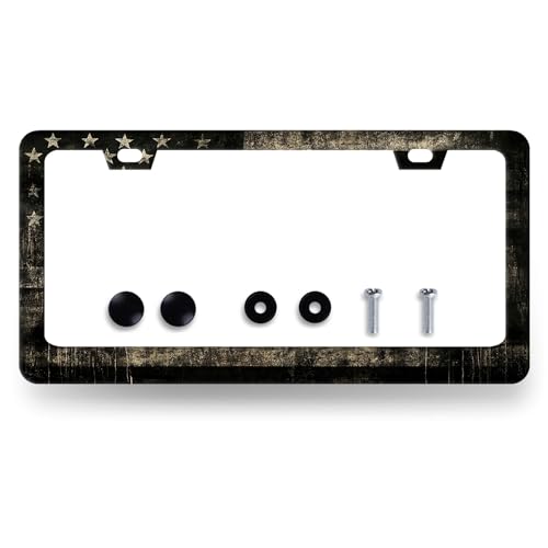 Stainless Steel American Flag Camo License Plate Frame 12.2 x 6.2 Inch