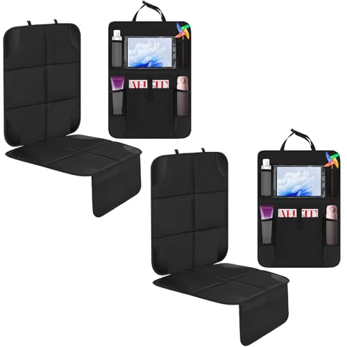 4 Pack Non slip Car Seat Protector and Backseat Organizer Kick Mat with Tablet Holder (4 Count)