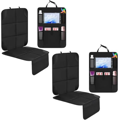 4 Pack Non slip Car Seat Protector and Backseat Organizer Kick Mat with Tablet Holder (4 Count)
