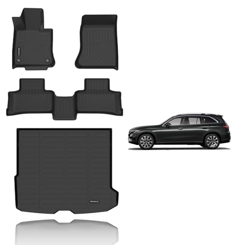 Floor Mats & Cargo Liner Custom for Benz GLC 300 350e 43 AMG 2026 2025 2024 2023 TPE Car Mats Floor Liners Automotive Trunk Mat GLC All Weather Trunk Liner Black