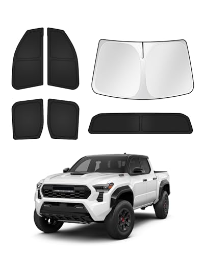 Sunshades for Toyota Tacoma 2024 2025 2026 Accessories Windshield Sun Shade Side Rear Window Shade Cover Sun Visor Shield Privacy Protection for Camping Keep Vehicle Cool Black 6PCS (6 Count)