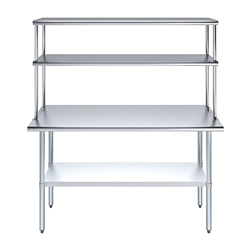 Stainless Steel Work Table Double Tier Overshelf
