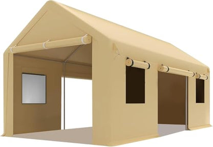 10x20 Ft. Metal Carport Garage with PE Fabric and Galvanized Steel Frame Outdoor Shelter for Cars