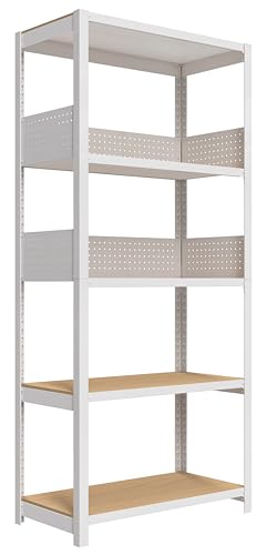 House White 32" W 5 Tier Pegboard Storage Shelves Heavy Duty