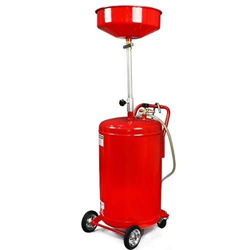 20 Gallon Portable Waste Oil Drain Tank Air Operated Drainage Adjustable Funnel Height with Wheel