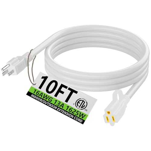 Indoor Outdoor White Extension Cord 10 FT Waterproof 16
