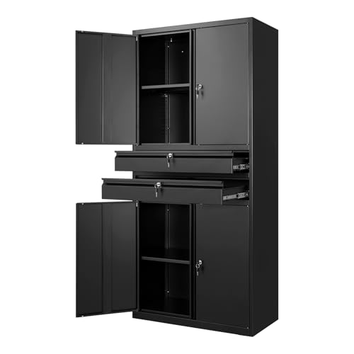 Metal Garage Storage Cabinet with Locking Doors and Adjustable Shelves