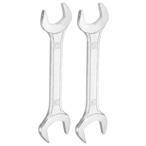 2pcs Double Open End Wrench 22mm x 24mm Metric 15 Degree Offset Angle Small Flat Head Wrench Galvanizing Open Ended Spanner for Automotive Repair Furniture Assembly (2 Count)