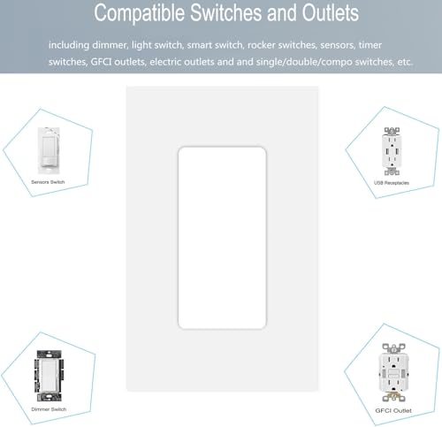 1 Gang Screwless Decora Wall Plate Cover Single Switch Outlet Electrical Faceplate for Light Switch (4 Count)