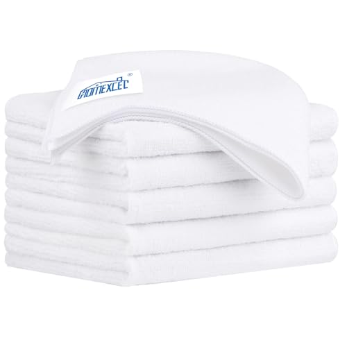 White Microfiber Cleaning Cloth 6 Pack 12.5 x 12.5 inch Microfiber Towels for Cars Ultra Absorbent Car Washing Cloth Lint Free Streak Free Cleaning Rags for Car Kitchen Window (6 Count)