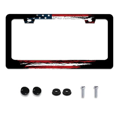 American Flag Patriotic License Plate Frame Stainless Steel with Screws