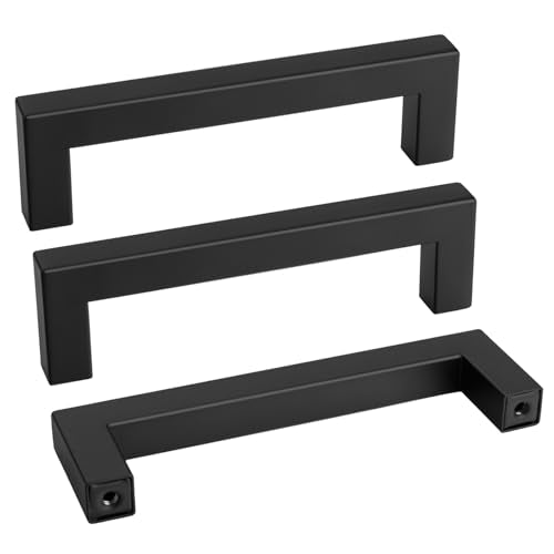 100 Pack 4 Inch Black Kitchen Cabinet Handles Square Drawer Pull