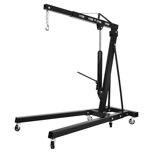 Folding Engine Crane 2 Ton Folding Engine Hoist 4400lbs Crane Hoist Lift with 6 Iron Caster Wheels for Garage