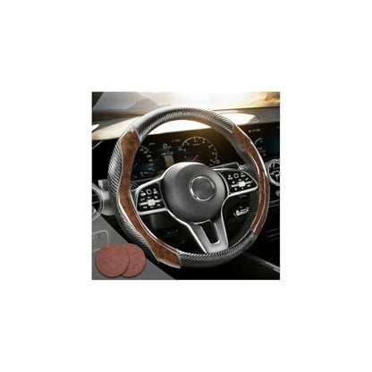 Wood Grain Steering Wheel Cover with Coasters Universal 14.5