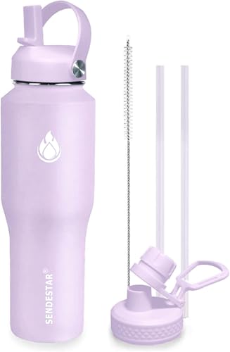 32oz Water Bottle Wide Mouth Stainless Steel Vacuum Insulated Double Wall with 2 Straw Lids Fit in Any Car Cup Holder