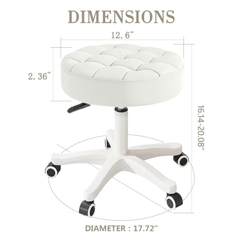 Small Chair Round Rolling Stool with Wheels PU Leather Height Adjustable Swivel Drafting Work SPA Salon Stools Home Office Chair (4 Count)