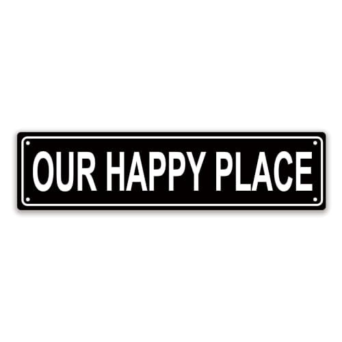OUR HAPPY PLACE SPACE Metal Tin Street Sign Bar Cafe Garage Cave Home Room Wall Bathroom Farmhouse Garden Porch Patio Decor