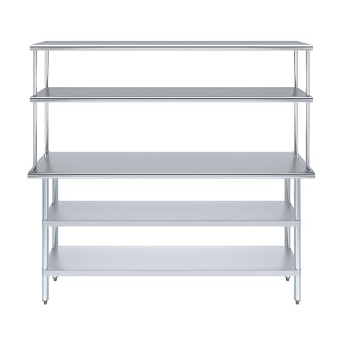 Stainless Steel Work Table with 2 Shelves & Overshelf