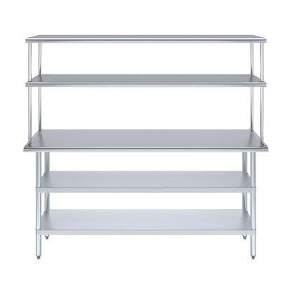 Stainless Steel Work Table with 2 Shelves & Overshelf