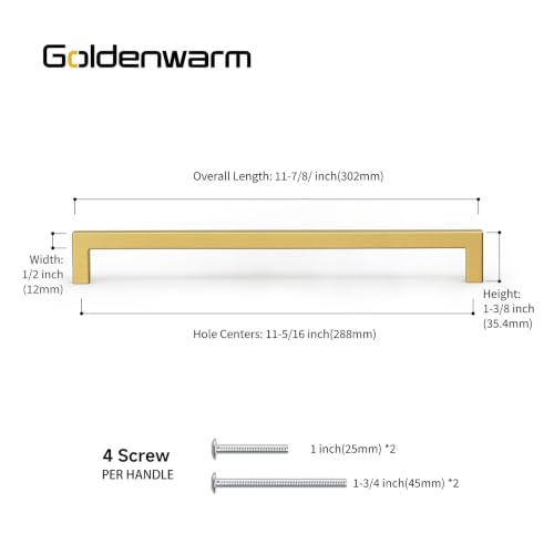 20 Pack 11-1/3 in Gold Cabinet Handles Brushed Brass Drawer Pull