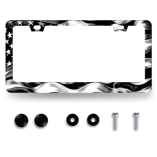 Black White American Flag License Plate Frame Patriotic License Holder