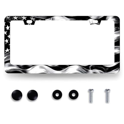 Black White American Flag License Plate Frame Patriotic License Holder