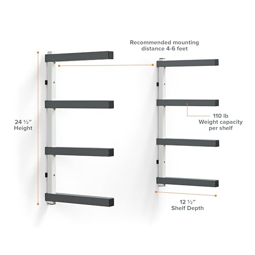 4 Level Lumber Storage Rack Wood and Garage Organization Space Saving Metal Shelf for Pipes