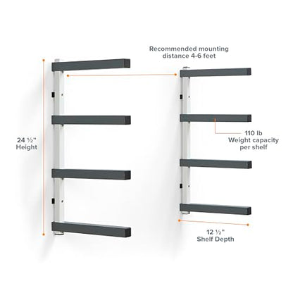4 Level Lumber Storage Rack Wood and Garage Organization Space Saving Metal Shelf for Pipes
