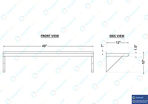 48" Long X 12" Deep Stainless Steel Wall Shelf