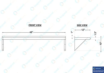 48" Long X 12" Deep Stainless Steel Wall Shelf