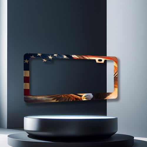 Stainless Steel Patriotic Eagle License Plate Frame 12.2 x 6.2 Inch