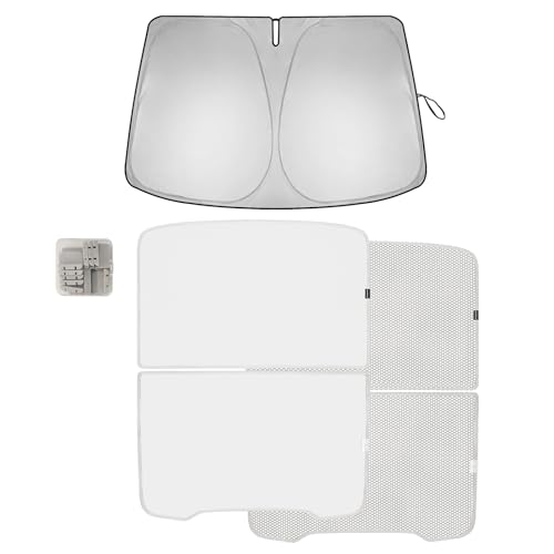 3PCS Windshield&Roof Sunshade Compatible with 2026 2025 Tesla New Model Y Juniper Foldable Sun Shade Accessory Heat UV Protection Visor Accessories with Storage Bag (3 Count)