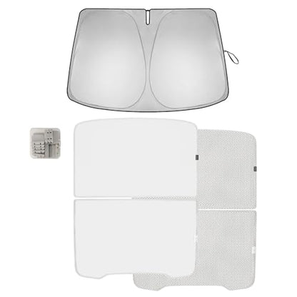 3PCS Windshield&Roof Sunshade Compatible with 2026 2025 Tesla New Model Y Juniper Foldable Sun Shade Accessory Heat UV Protection Visor Accessories with Storage Bag (3 Count)