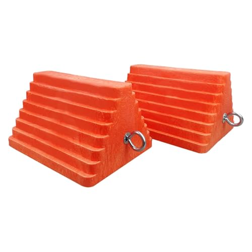 2 Packs Wheel Chocks Heavy Duty Orange with Eyebolt
