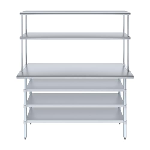 18" x 60" Stainless Steel Work Table with 3 Shelves and 12" Wide Double Tier Overshelf