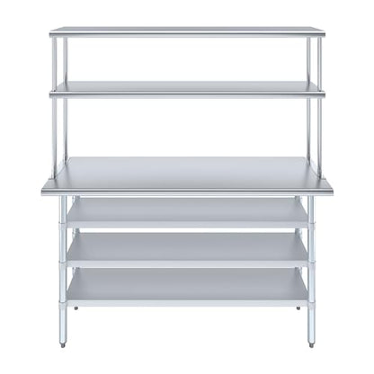 18" x 60" Stainless Steel Work Table with 3 Shelves and 12" Wide Double Tier Overshelf