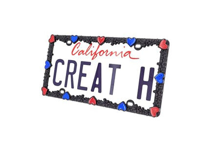 3D Daisy Heart License Plate Frame from Pure Zinc Alloy Metal Perfect Plate Holder