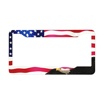 American Flag License Plate Frame American Flag License Plate Holder America Eagle License Plate Frame Covers US Car Tag Frame Stainless Aluminum 2 Pack 2 Holes Decorative 2 Pcs Set for Men