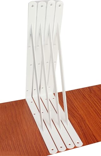 4 Pack L14 x H 10" White Heavy Duty Shelf Brackets with Screws Metal Shelf Brackets Shelf Support Angle Brackets for Shelves L Brackets Heavy Duty Floating Shelf
