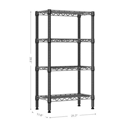 1000 lbs 4 Tier Shelf Metal Storage Shelves Wire Rack Closet Organizers with PP Board for Garage Kitchen Bathroom Laundry Black 11.8" D x 21.7" W x 39.5" H (4 Count)