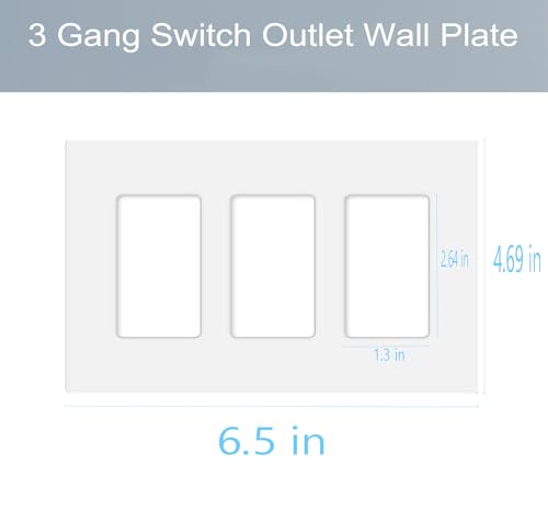 3 Gang Screwless Decorator Wall Plate Cover Switch Outlet Electrical Faceplate for Light Switche (6 Count)