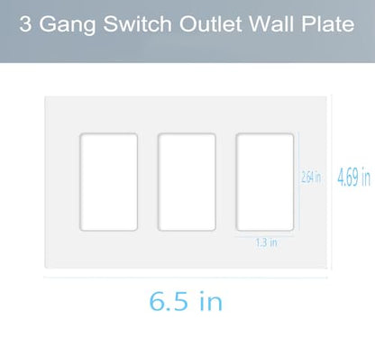 3 Gang Screwless Decorator Wall Plate Cover Switch Outlet Electrical Faceplate for Light Switche (6 Count)