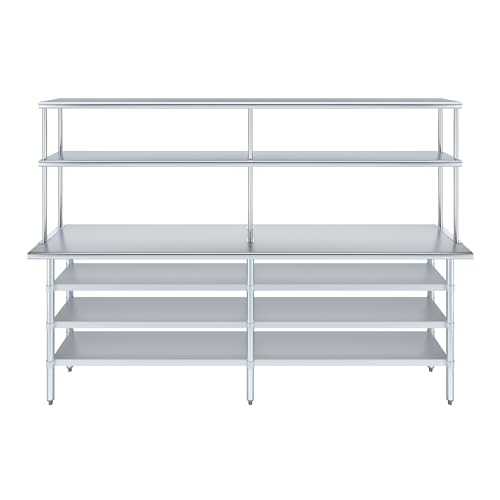 18" x 96" Stainless Steel Work Table with 3 Shelves and 12" Wide Double Tier Overshelf